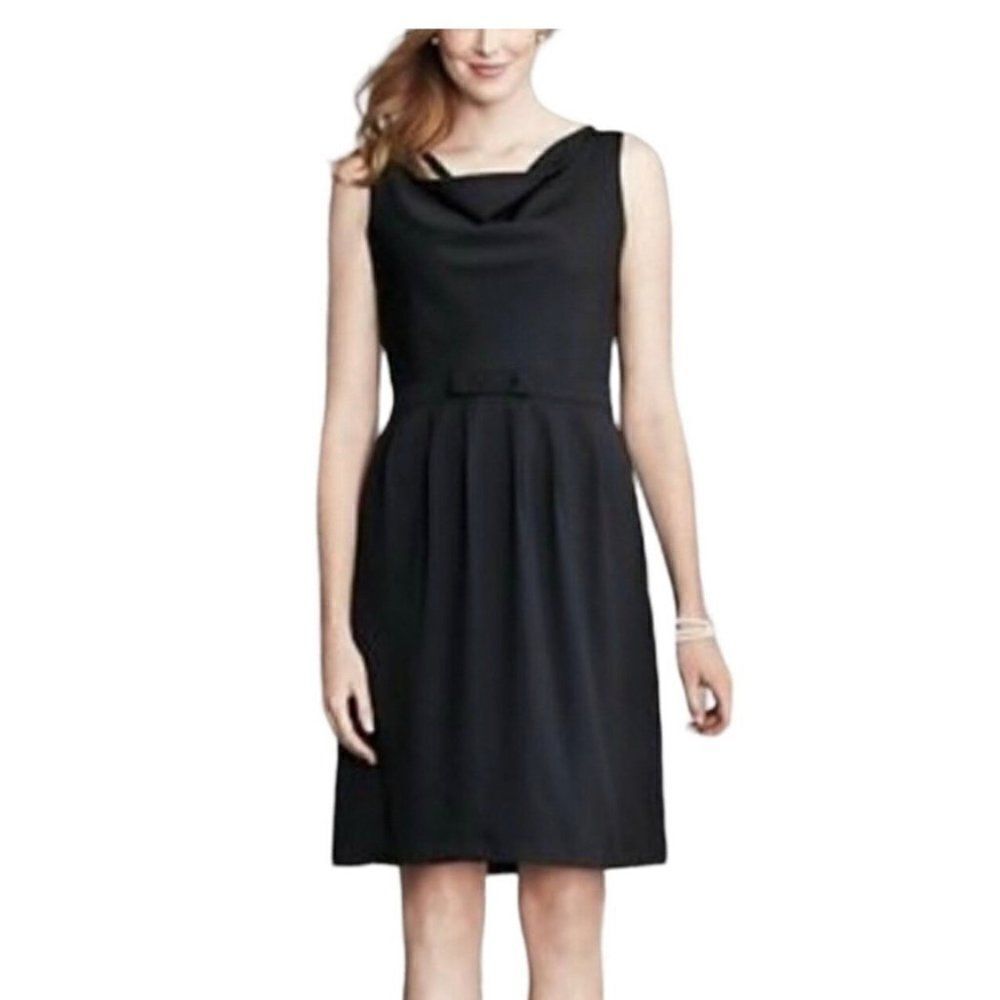 Black Lands Black Twill Drape Front Sleeveless Pleated Front Dress Size 10